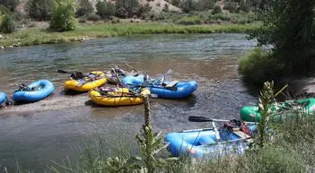 Rafts on a calm stretch of river