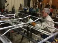 Aluminum raft frames being assembled in the shop