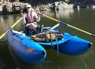 Rower in a blue raft with a Welfelt frame
