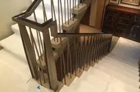 Steel railing at a stair landing